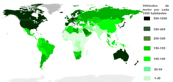 Número per-cápita de vehículos de motor de combustión interna por cada 1000 habitantes, sin incluir motocicletas. 