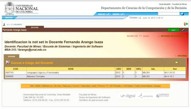 Vista de la Secci&oacute;n de un Docente. 