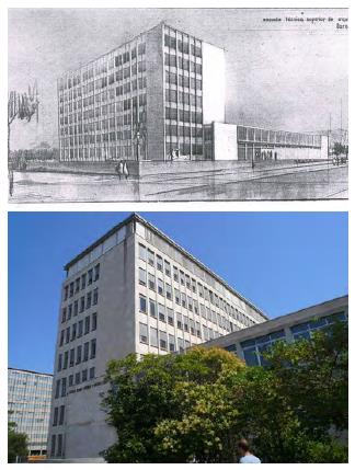 Building during the design phase and at present time (right) [19].