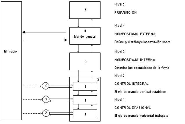 La empresa
cibernética (Fuente: S. Beer, Brain
of the firm, p.168).