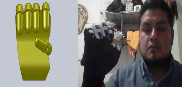 Simulacin en solidworks y de manera fsica de cmo se realiza la letra “e”, en el lenguaje de seas mexicano.