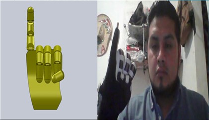 Simulacin en solidworks y de manera fsica de cmo se realiza la letra “i”, en el lenguaje de seas mexicano.