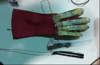 Prototipo 0: Consiste en un guante de ltex con sensores flexible elaborados de grafito de manera casera.