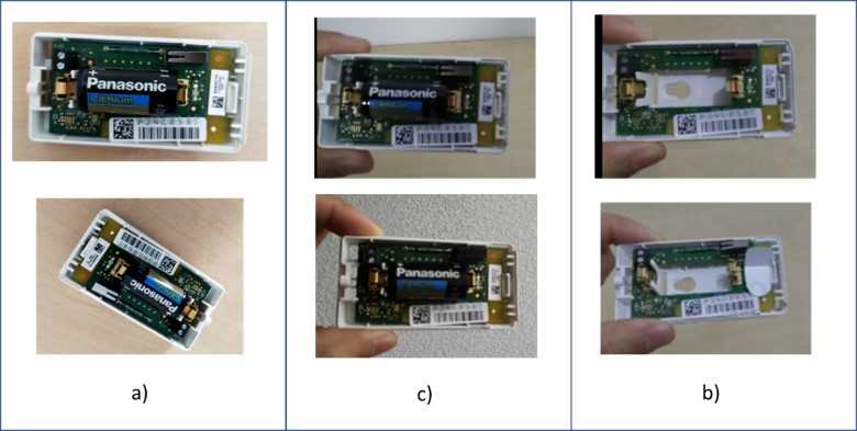 Ejemplos de imgenes tomadas, a) y b) del ensamble correcto y c) del ensamble con faltante de algn componente.