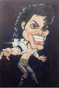 Sin título. En este ejemplo de caricatura fisionómica del ícono del pop Michael Jackson vemos el estudio, el análisis y la exageración de las facciones del personaje creado, pero también por el hecho de ser un personaje icónico nos remonta a una historia, es decir, las caricaturas llevan siempre a pensar un contexto en sí.