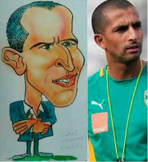 Sin título. Esta caricatura de Abril Lamouchi muestra la exageración perfecta en cuanto exagera solo lo más predominante del personaje, llegando así a lo que se llamaría un ideal de la deformidad con sentido. Independientemente del estilo de cada artista, lo que se quiere resaltar aquí es la deformidad con un análisis, un estudio y una construcción visual del personaje en cuestión.