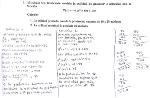 Solución por parte de estudiante a ejercicio relacionado con la derivada como cociente incremental.