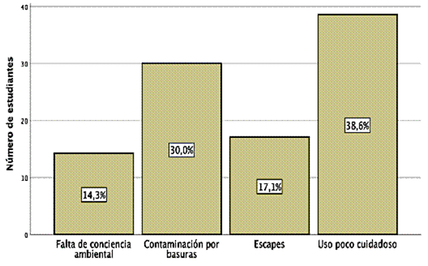 Problemas por el inadecuado uso del agua en el colegio Tabora IED según los estudiantes de grado quinto