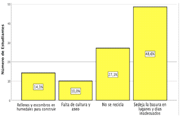 Problemas por la inadecuada disposición de residuos sólidos en los alrededores del colegio Tabora IED según los estudiantes de grado quinto