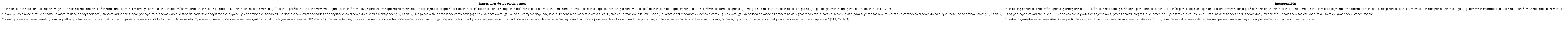 Expresiones de los participantes relativas a las expectativas a futuro