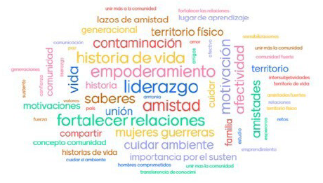 Nube de palabras asociada a los sentires de los vinculados al proyecto de la huerta comunitaria