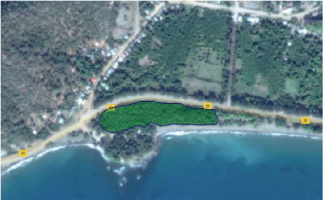 Sitio de estudio Villa CUPET con tensor clave (carretera y asentamientos pr&oacute;ximos).