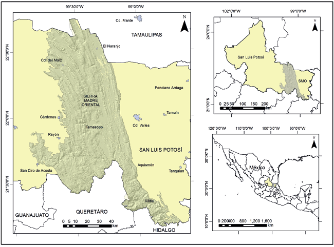 Ubicaci&oacute;n de la Sierra Madre Oriental de San Luis Potos&iacute;.