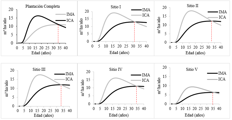 Edad de Rotación Técnica (ERT) por índice de sitio para Pinus
caribaea var. caribaea.