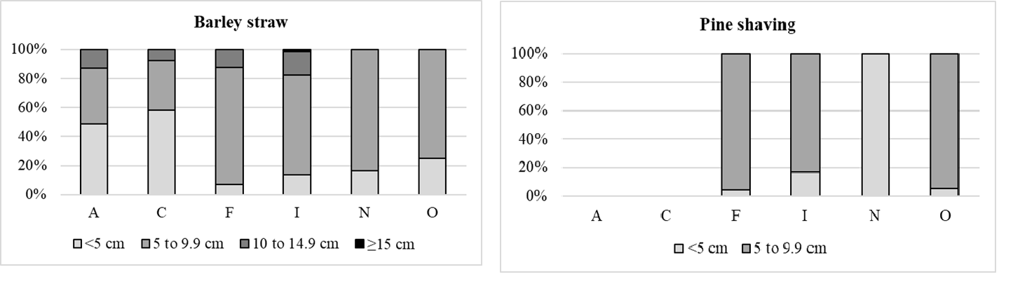 Percentage of fruiting bodies obtained from P. ostreatus strains cultivated on different substrates, grouped by pileus diameters.