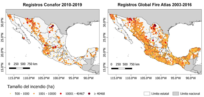 Distribuci&oacute;n espacial de los megaincendios en M&eacute;xico.