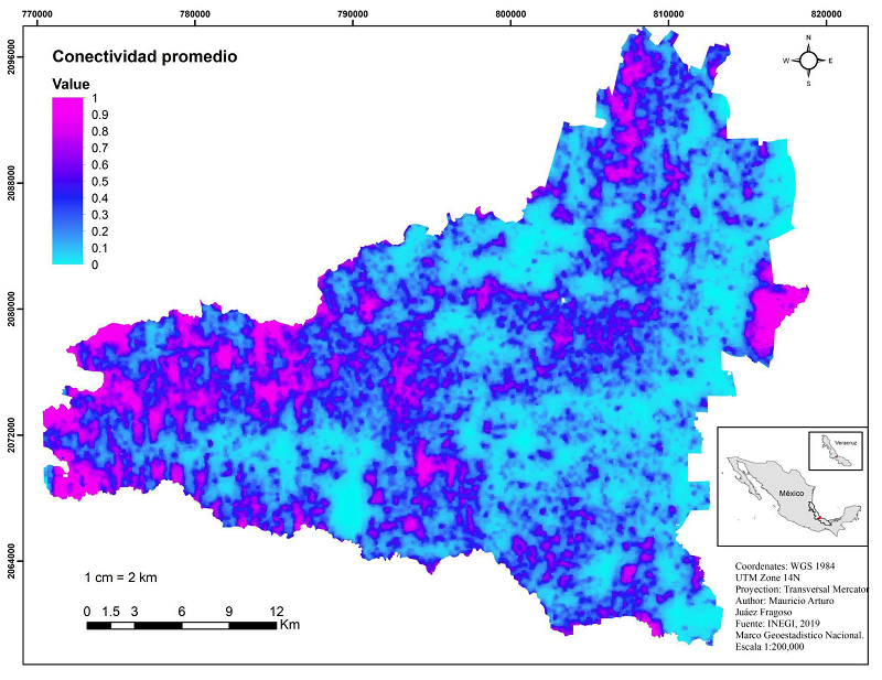 Mapa de &aacute;reas potenciales para la conservaci&oacute;n flor&iacute;stica con base en en an&aacute;lisis de ventanas m&oacute;viles para el municipio de Tlalixcoyan, Veracruz en el a&ntilde;o 2020, escala 1:200 000. 