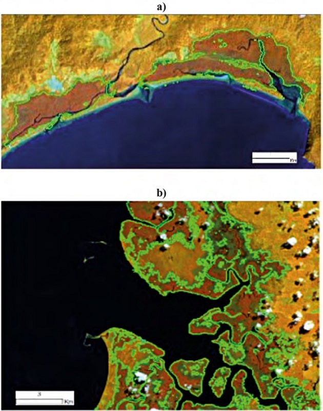 Ejemplo de combinaciones espectrales para la identificaci&oacute;n de mangle en im&aacute;genes Sentinel-2.