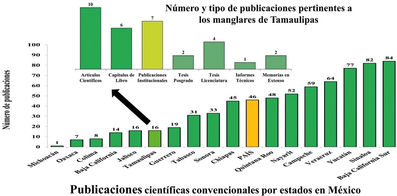 Publicaciones sobre los manglares de M&eacute;xico y estudios pertinentes para Tamaulipas.