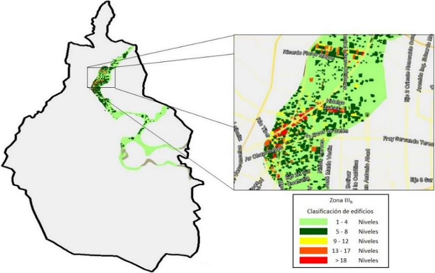 Mapa de la distribución de edificios en la Zona IIIb