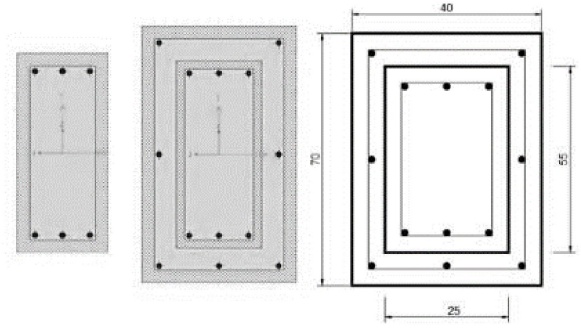 Encamisado de trabe (concreto reforzado, cotas cm)