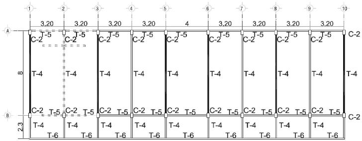 Ubicaci&oacute;n de muros de concreto. Tlatenchi, planta baja
