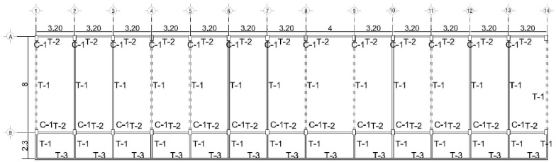 Vista de elementos estructurales. Planta baja