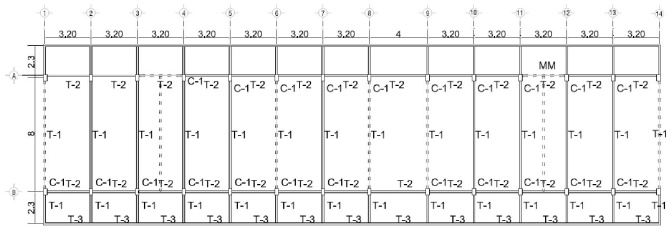 Vista de elementos estructurales. Planta alta