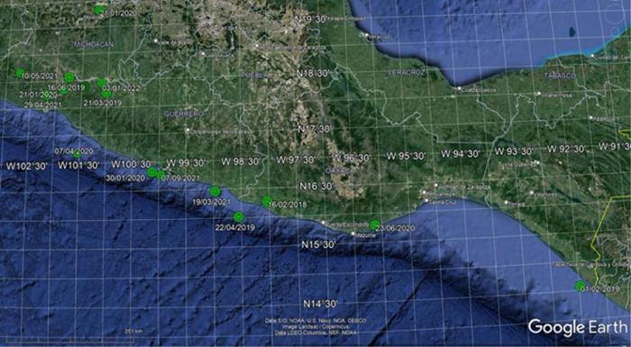 Eventos s&iacute;smicos registrados en la Red S&iacute;smica Nicolaita en el periodo 2018-2022