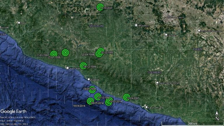 Eventos s&iacute;smicos registrados en la primera etapa de la red s&iacute;smica de la ciudad de Morelia