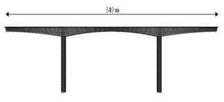 Puente de tres claros construido por voladizos balanceados