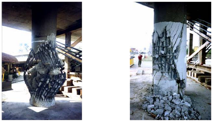 Fallas de las pilas 6 y 8 del Colector - Distribuidor 36 de la autopista de Santa M&oacute;nica, debidas al sismo de 1994 en Northridge, California, (Papazoglou y Elnashai, 1996)