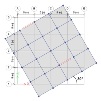 Orientaci�n del edificio y de los ejes coordenados.