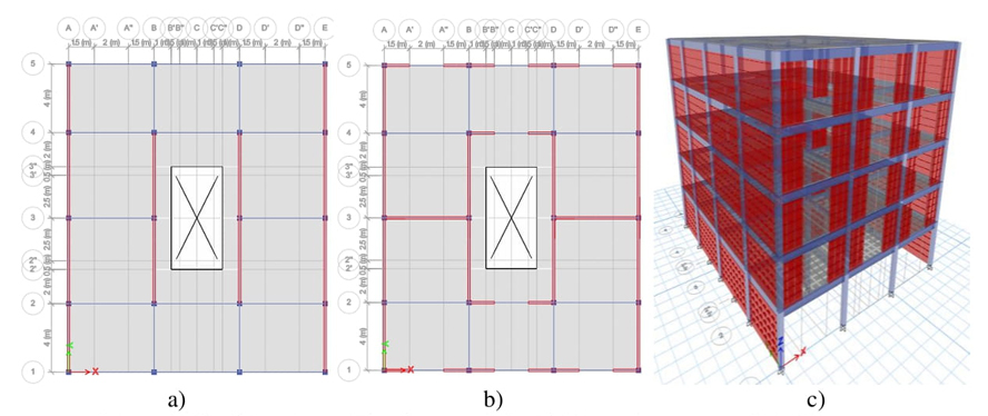 Modelos de an�lisis: a) Planta baja, b) Planta tipo y c) Modelo
								3D