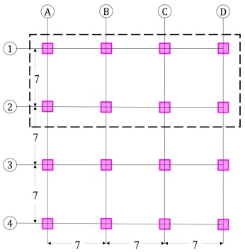 Vista en planta cuadrada de los edificios de primer piso débil considerados