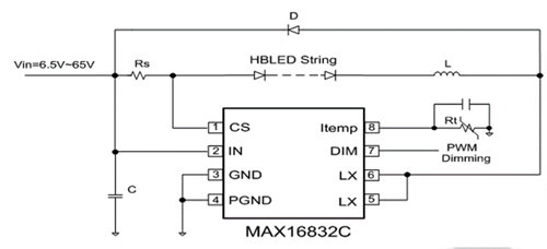 Circuito de control de la corriente de alimentaci&oacute;n del LED.