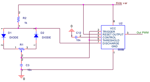Circuito de control de intensidad mediante PWM.