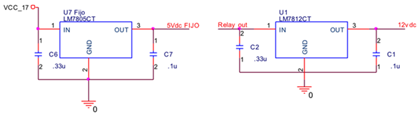 Reguladores de tensi&oacute;n 5 V, 12 V.