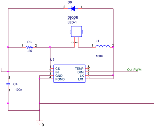 Controlador para el control de la corriente del LED se repite para cada LED.
