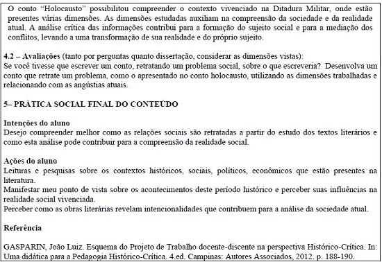 Planejamento de trabalho docente-discente elaborado pelos professores