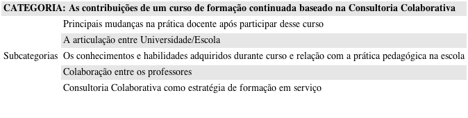 – Categoria e subcategorias analisadas