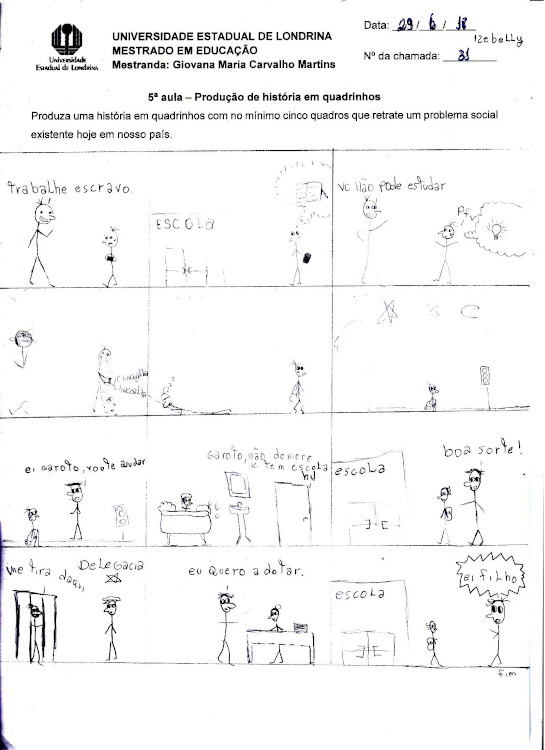 HQ produzida pela estudante Izebelly, retratando o trabalho infantil