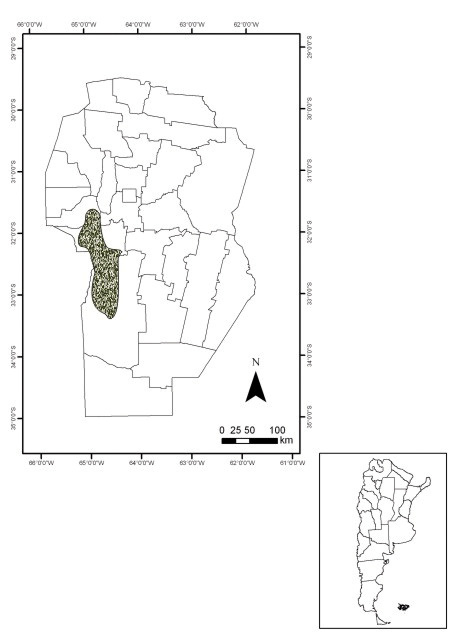 Fig. 1. Location of Sierra de Comechingones (central Argentina) where te study was carried out.