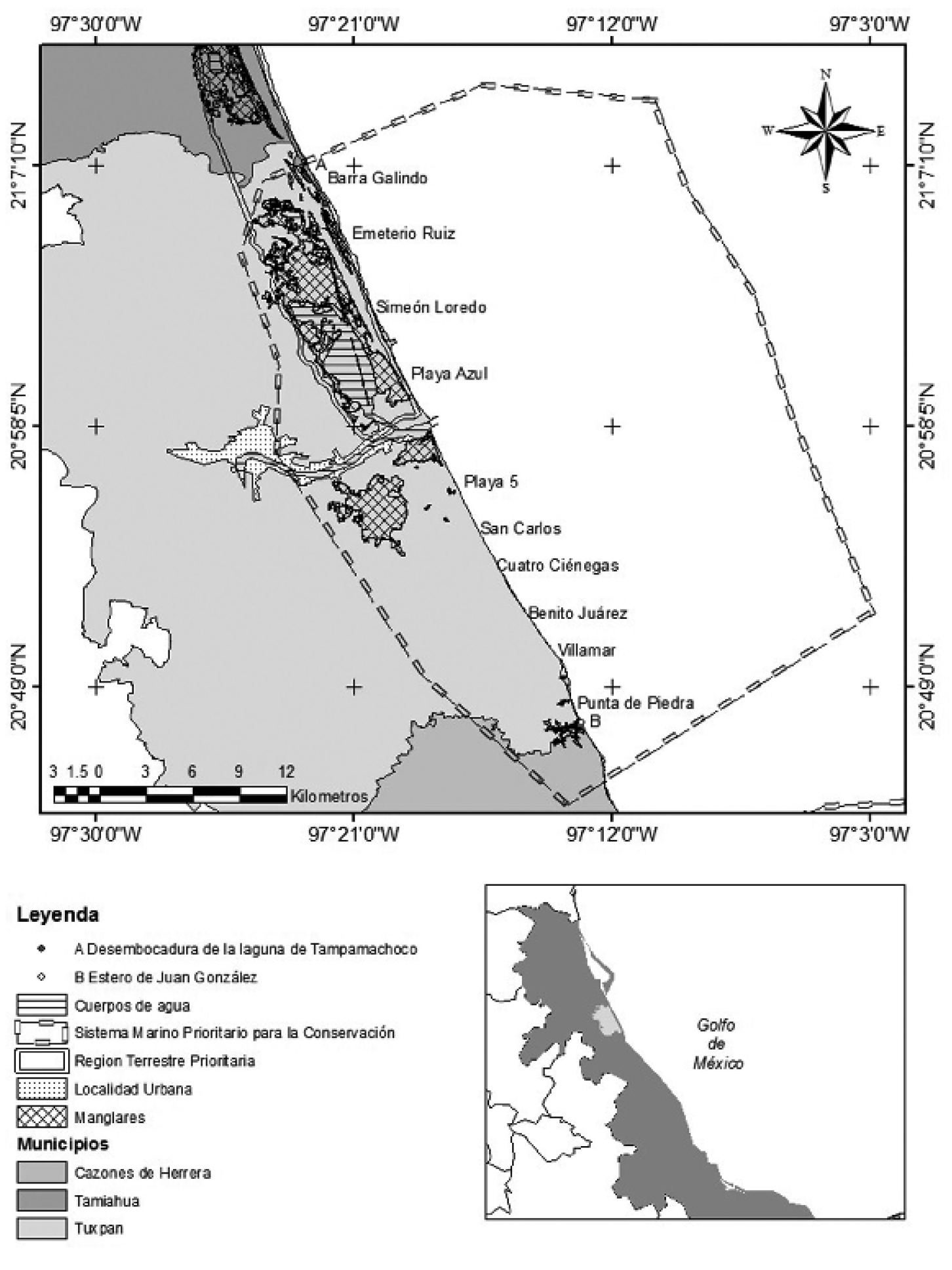 Fig. 1. Ubicaci&oacute;n geogr&aacute;fica de las dunas costeras de Tuxpan.