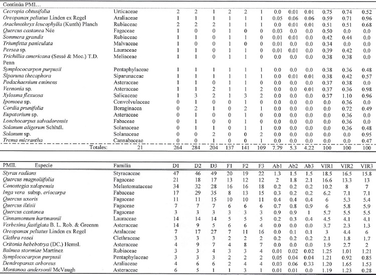 Cambios temporales en las caracter&iacute;sticas estructurales por parcela a lo largo de 12 a&ntilde;os de medici&oacute;n. (Cont.)