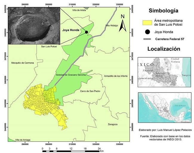 Localizaci&oacute;n de la Joya Honda, San Luis Potos&iacute;.
