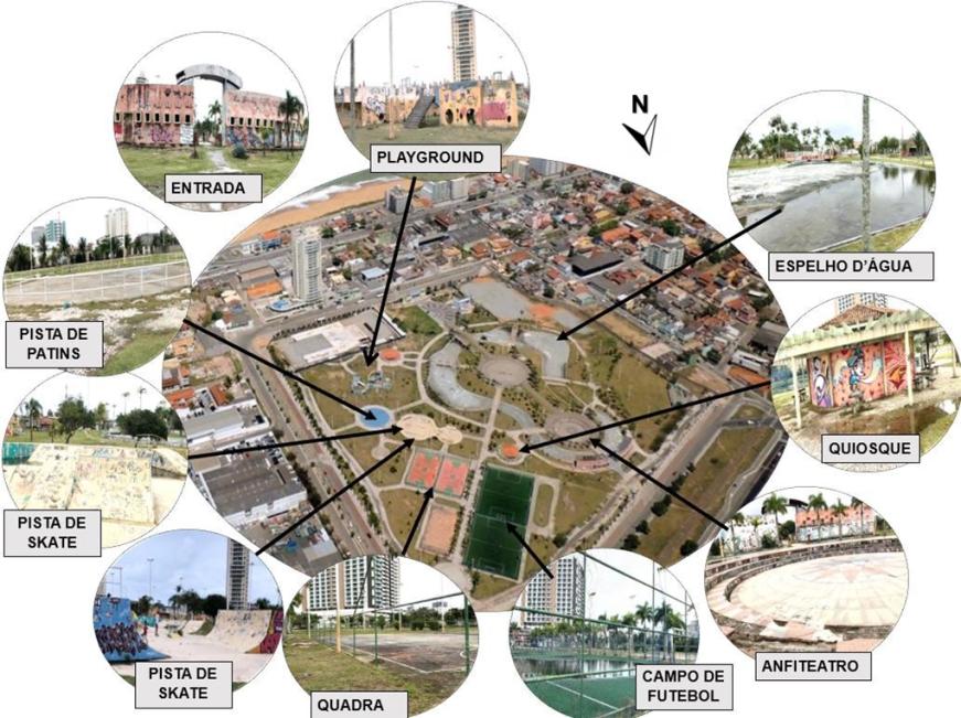 Esquema com imagens do Parque da Cidade de Maca