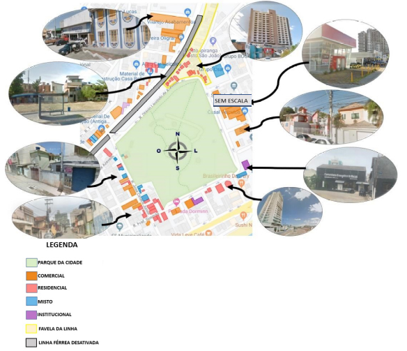 Esquema com imagens do entorno do Parque da Cidade de Maca