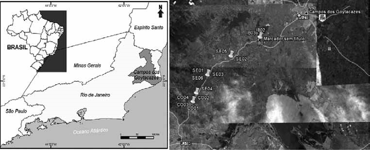 Mapa localizao de Campos dos Goytacazes e da BR101 com os pontos estudados
