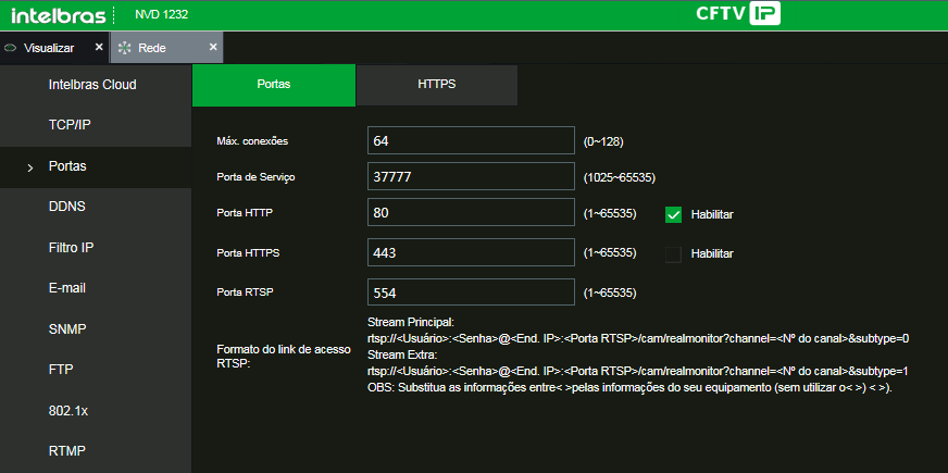 Configurao das portas de comunicaes no NVD 1232 da Intelbras
